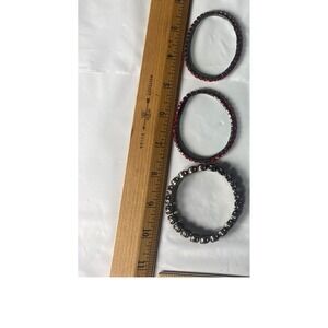 Set of 3 Rhinestone Bangle Bracelets Silver Tone Red Clear Stones